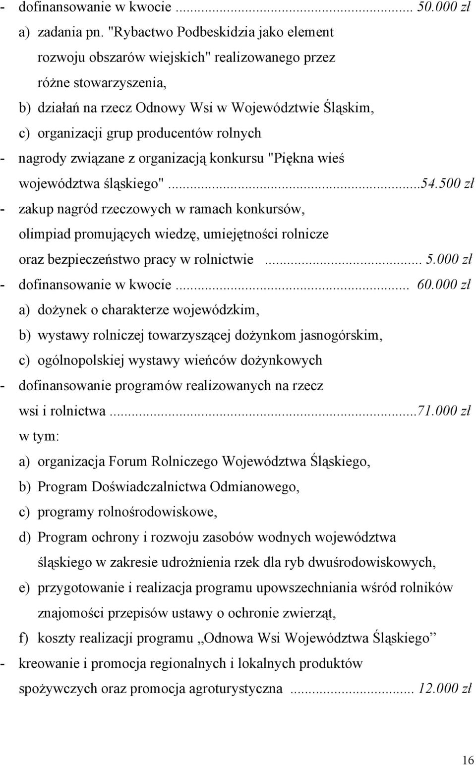 rolnych - nagrody związane z organizacją konkursu "Piękna wieś województwa śląskiego"...54.