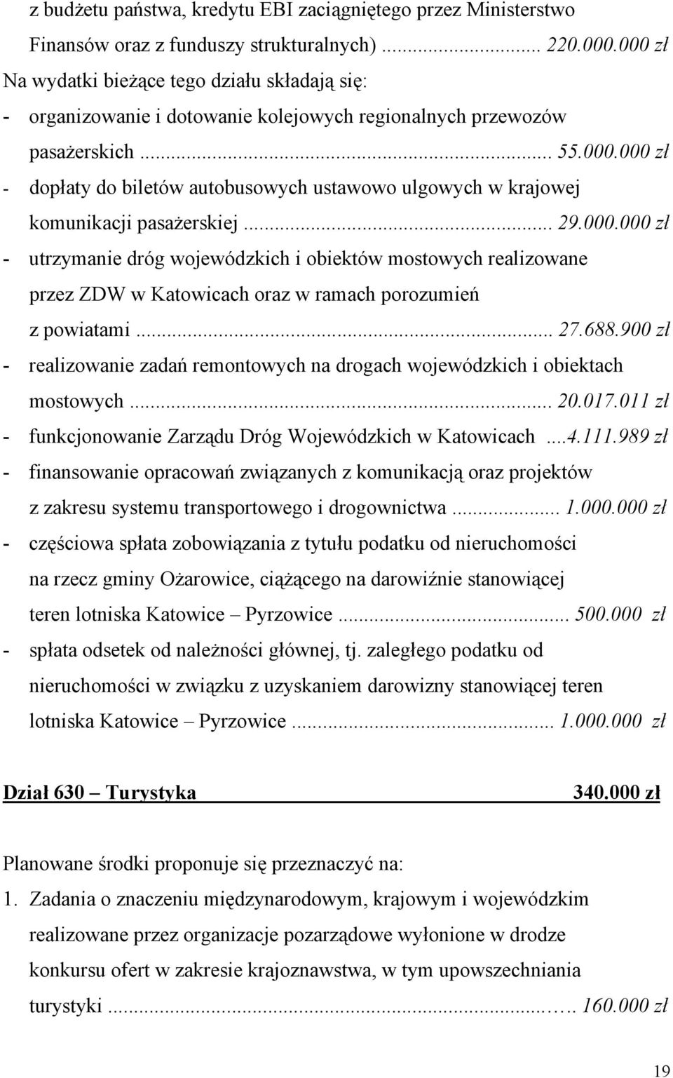 .. 29.000.000 zł - utrzymanie dróg wojewódzkich i obiektów mostowych realizowane przez ZDW w Katowicach oraz w ramach porozumień z powiatami... 27.688.