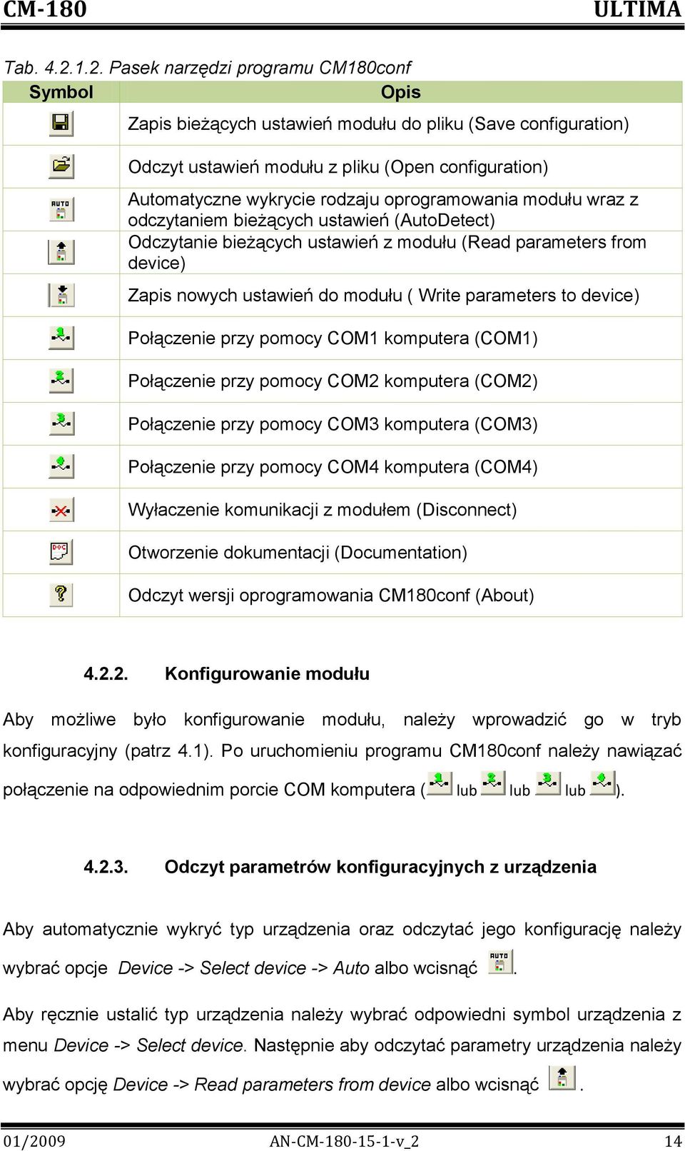 oprogramowania modułu wraz z odczytaniem bieżących ustawień (AutoDetect) Odczytanie bieżących ustawień z modułu (Read parameters from device) Zapis nowych ustawień do modułu ( Write parameters to