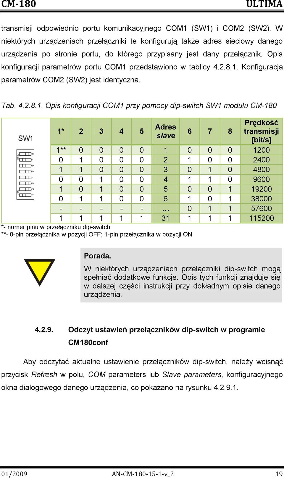 Opis konfiguracji parametrów portu COM1 