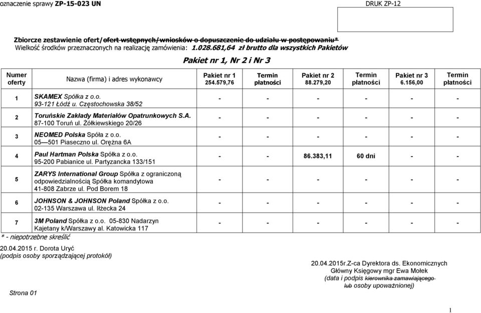 Orężna 6A 9-200 Pabianice ul. Partyzancka 133/11 02-13 Warszawa ul.