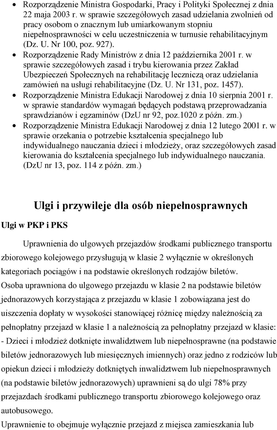 Rozporządzenie Rady Ministrów z dnia 12 października 2001 r.