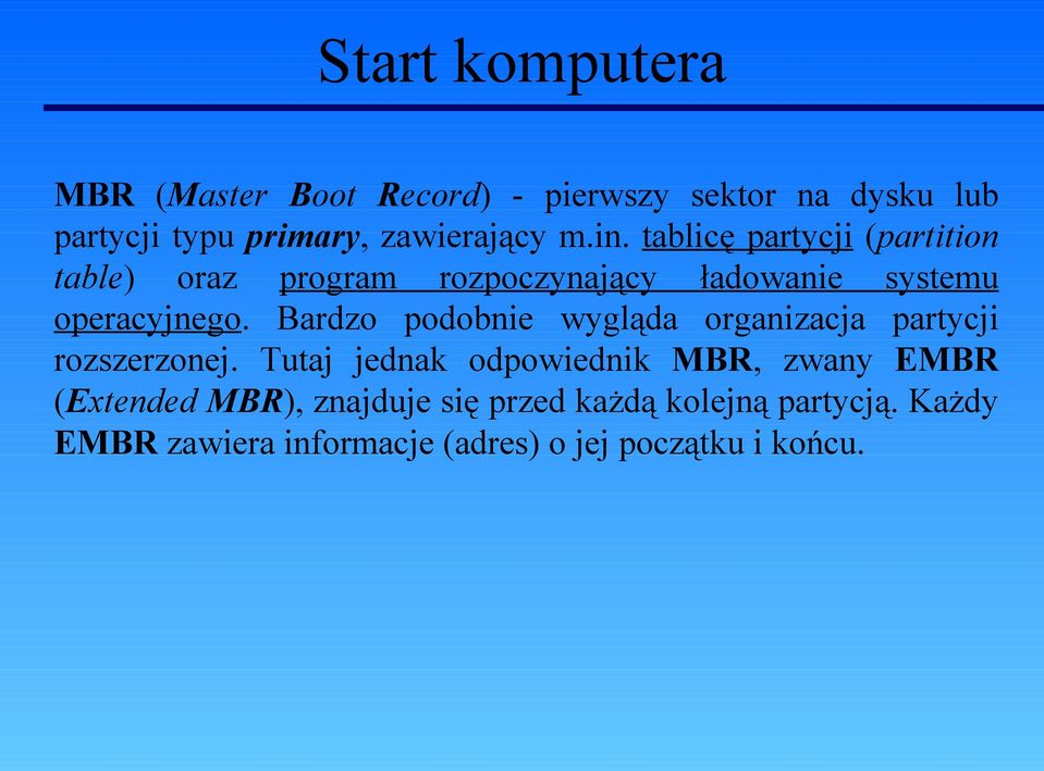 Bardzo podobnie wygląda organizacja partycji rozszerzonej.