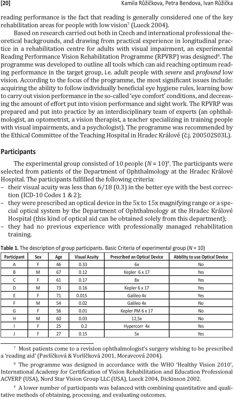 adults with visual impairment, an experimental Reading Performance Vision Rehabilitation Programme (RPVRP) was designed 8.