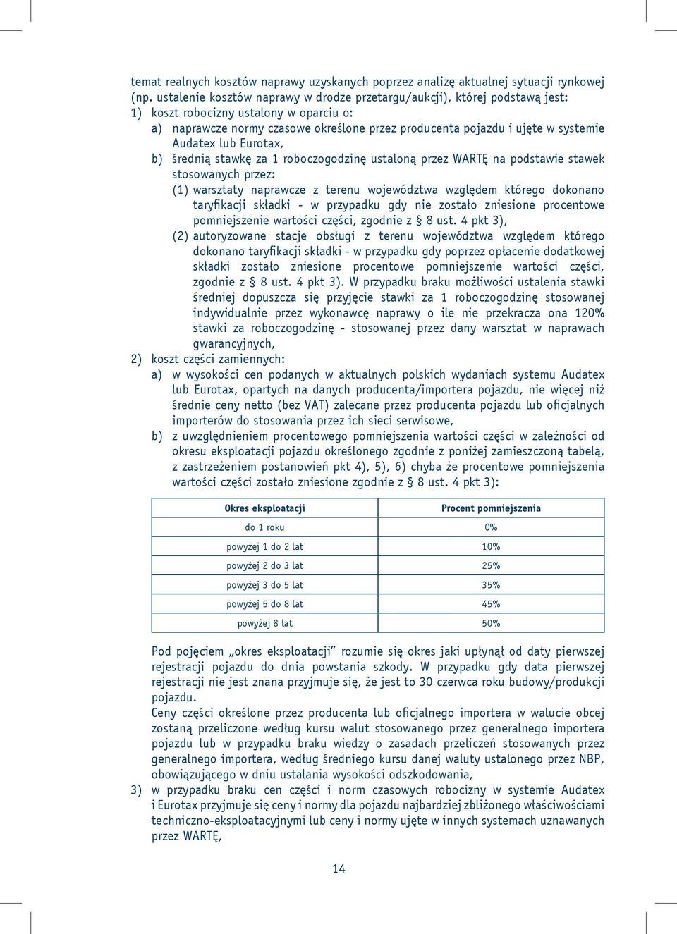 Audatex lub Eurotax, b) średnią stawkę za 1 roboczogodzinę ustaloną przez WARTĘ na podstawie stawek stosowanych przez: (1) warsztaty naprawcze z terenu województwa względem którego dokonano