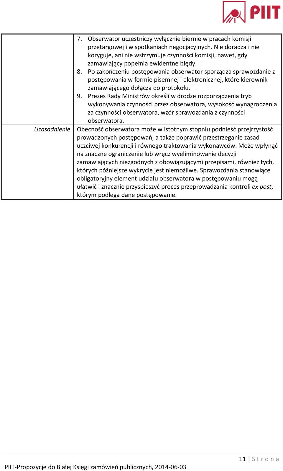 Po zakończeniu postępowania obserwator sporządza sprawozdanie z postępowania w formie pisemnej i elektronicznej, które kierownik zamawiającego dołącza do protokołu. 9.