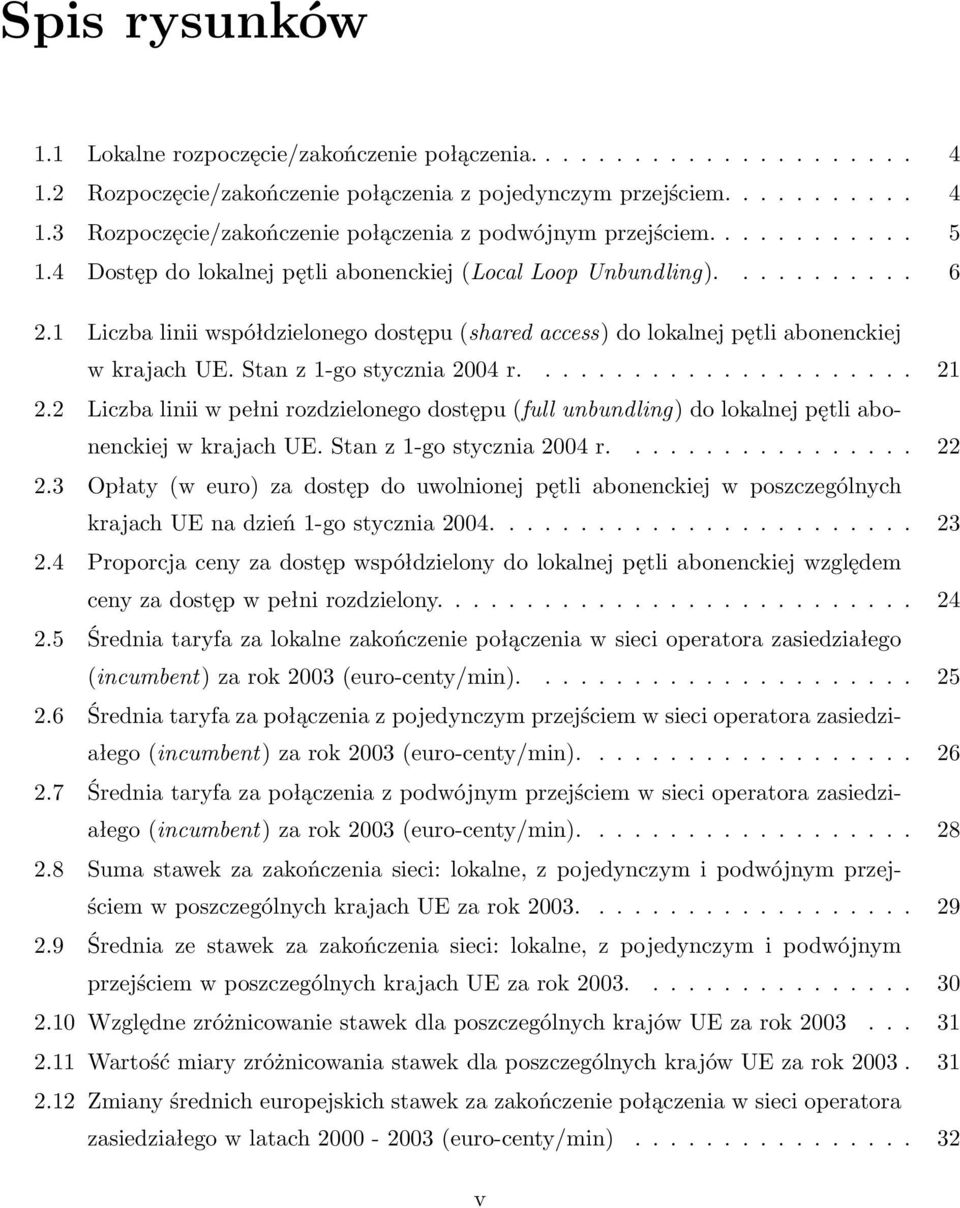 Stan z 1-go stycznia 2004 r...................... 21 2.2 Liczba linii w pełni rozdzielonego dostępu (full unbundling) do lokalnej pętli abonenckiej w krajach UE. Stan z 1-go stycznia 2004 r................. 22 2.