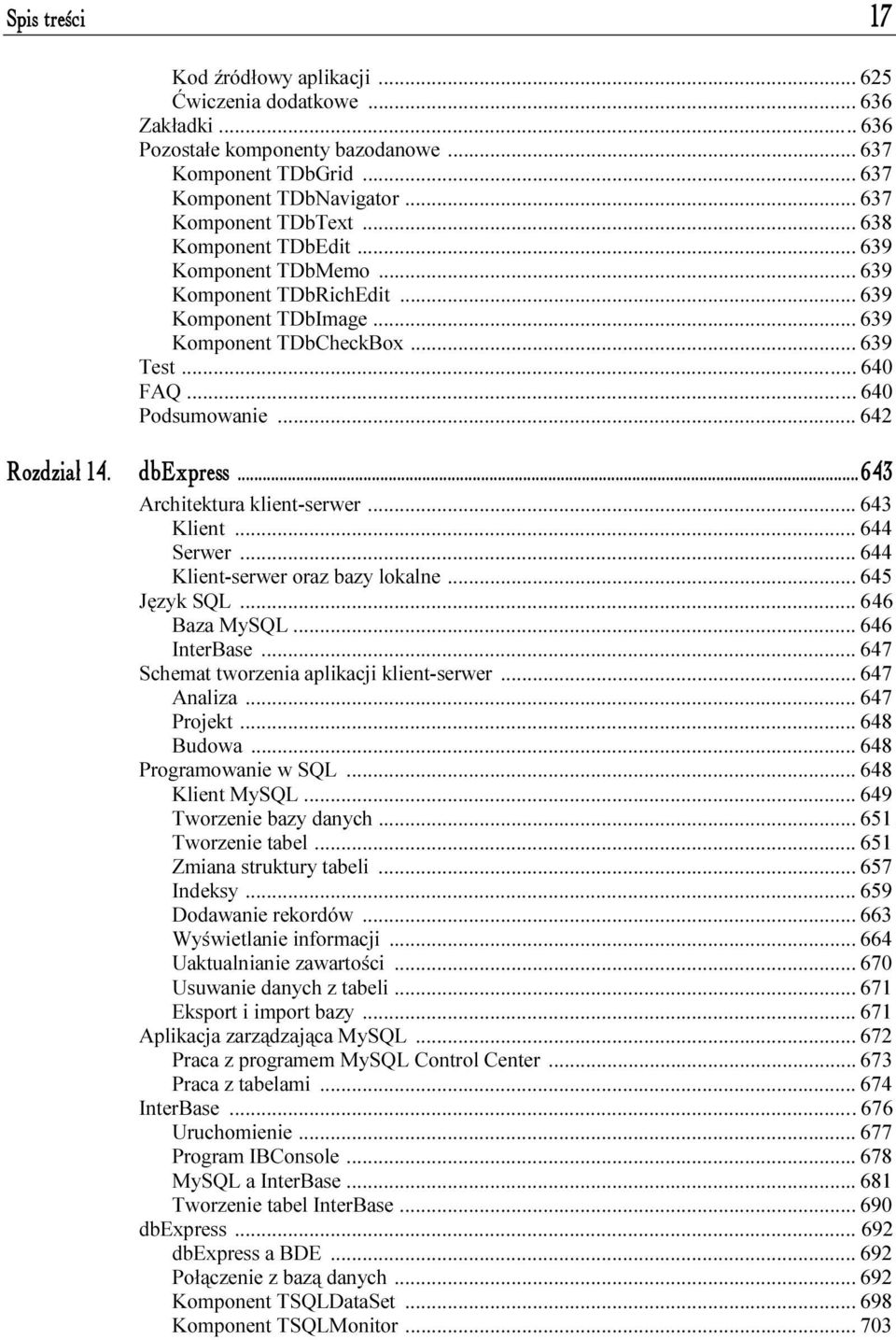 ..f...f... 640 640 Podsumowanie...f...f... 642 Rozdział 14. dbexpress...i...i.....643 Architektura klient-serwer...f... 643 Klient...f...f... 644 Serwer...f...f... 644 Klient-serwer oraz bazy lokalne.