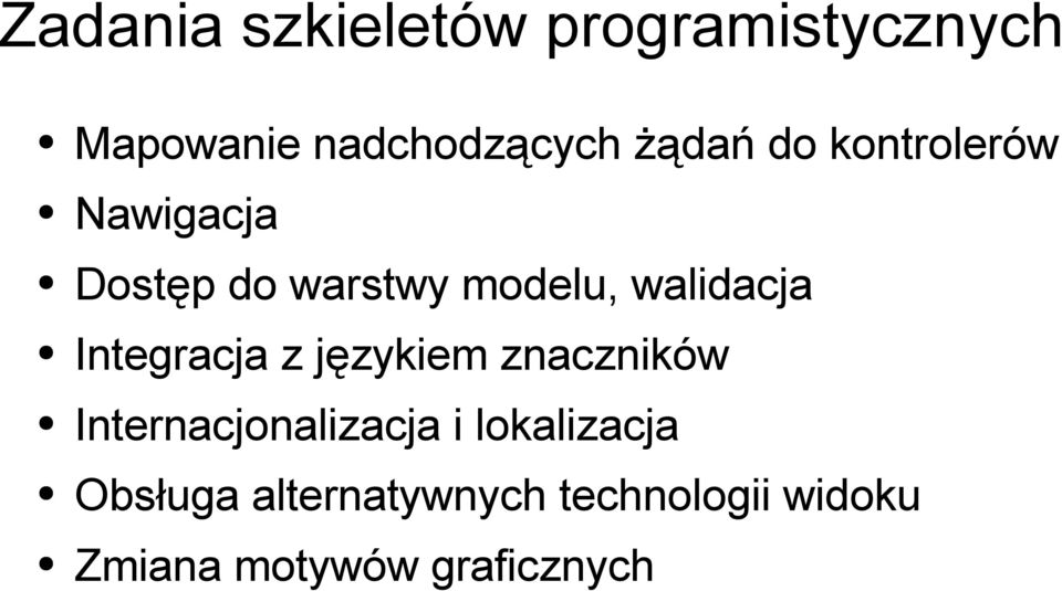 walidacja Integracja z językiem znaczników Internacjonalizacja i