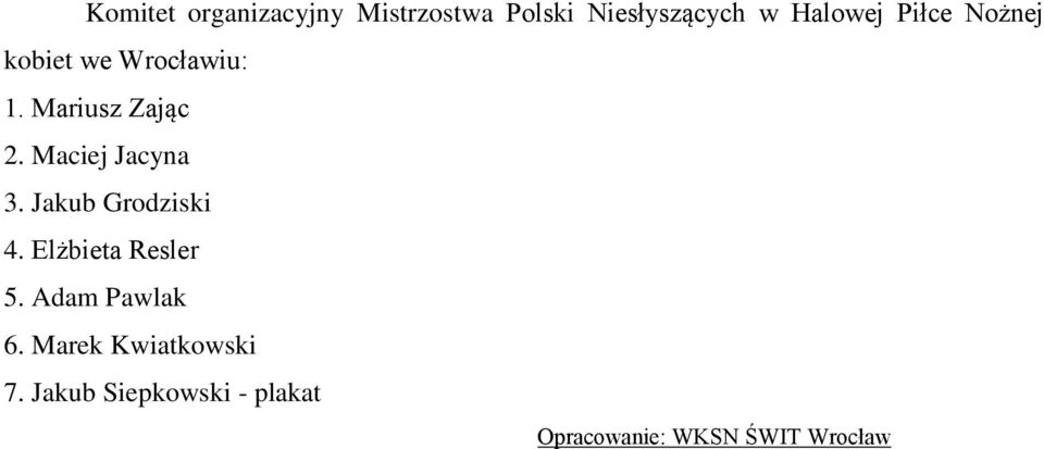 Maciej Jacyna 3. Jakub Grodziski 4. Elżbieta Resler 5.