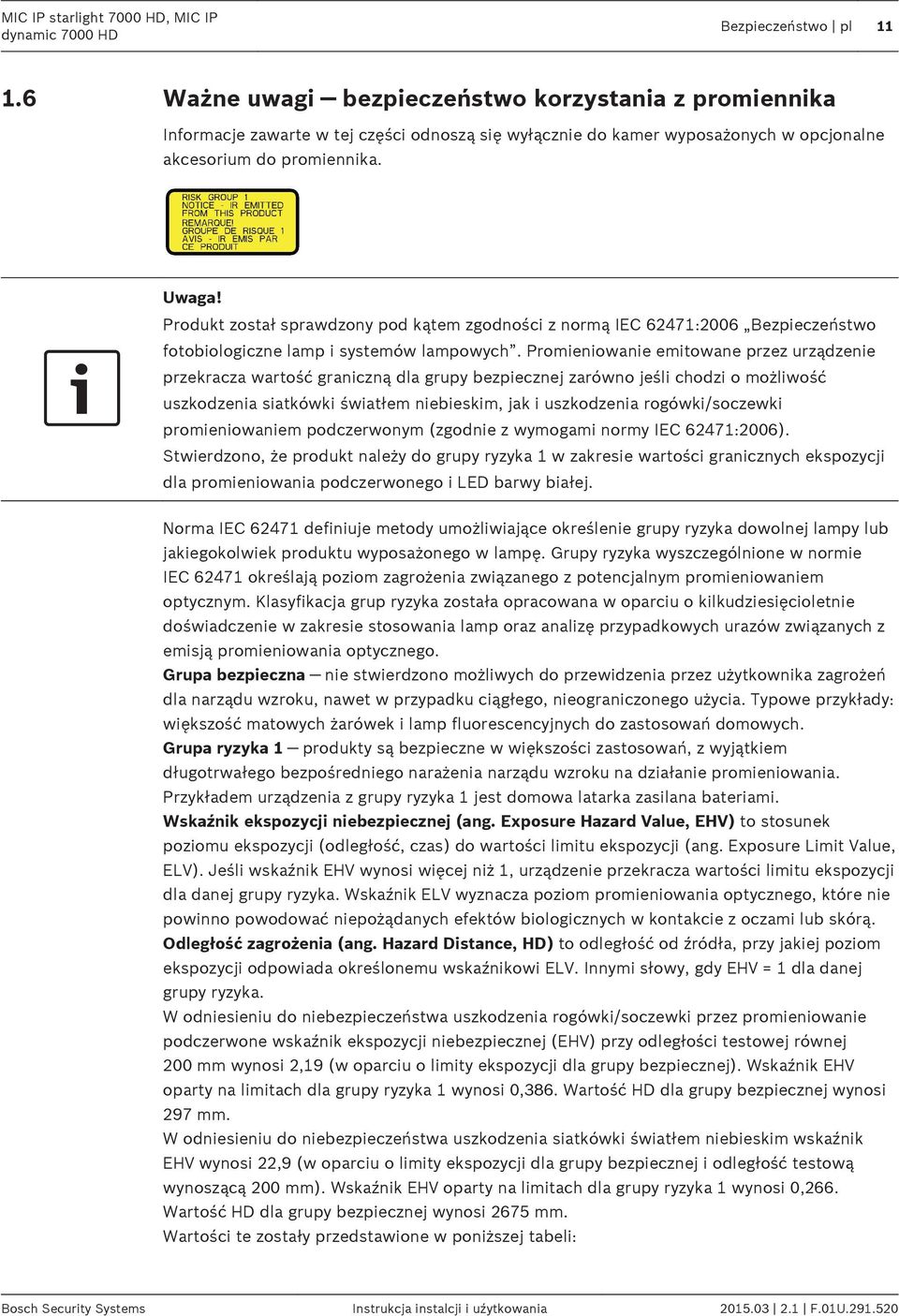 Produkt został sprawdzony pod kątem zgodności z normą IEC 62471:2006 Bezpieczeństwo fotobiologiczne lamp i systemów lampowych.