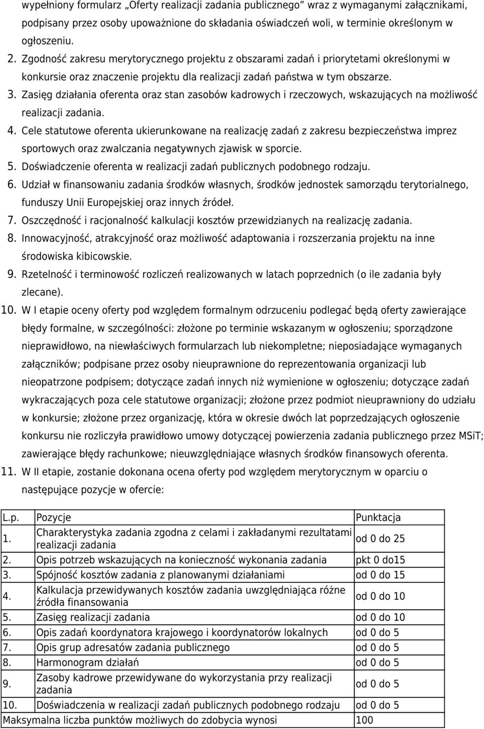 Zasięg działania oferenta oraz stan zasobów kadrowych i rzeczowych, wskazujących na możliwość realizacji zadania. 4.