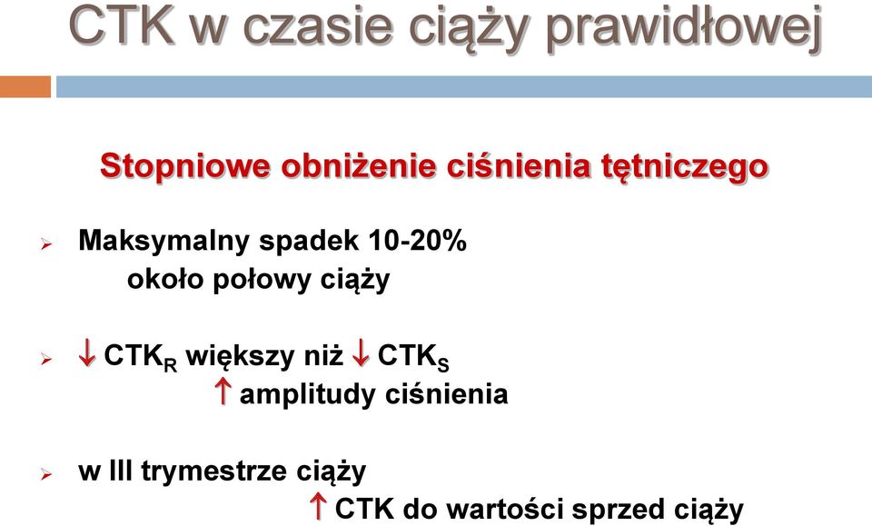 połowy ciąży CTK R większy niż CTK S amplitudy