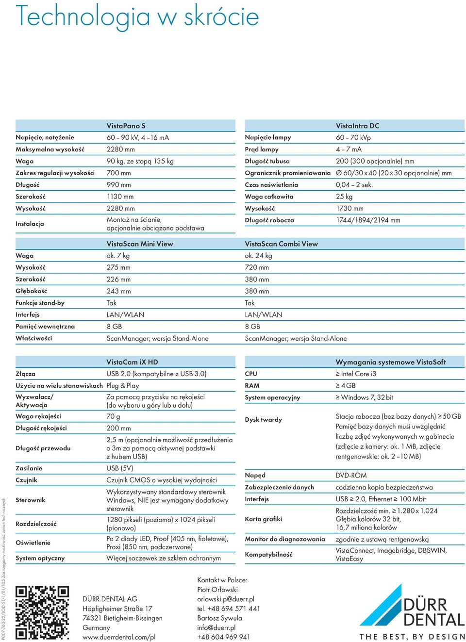60/30 x 40 (20 x 30 opcjonalnie) mm Czas naświetlania 0,04 2 sek. Waga całkowita 25 kg Wysokość 1730 mm Długość robocza 1744/1894/2194 mm VistaScan Mini View VistaScan Combi View Waga ok. 7 kg ok.