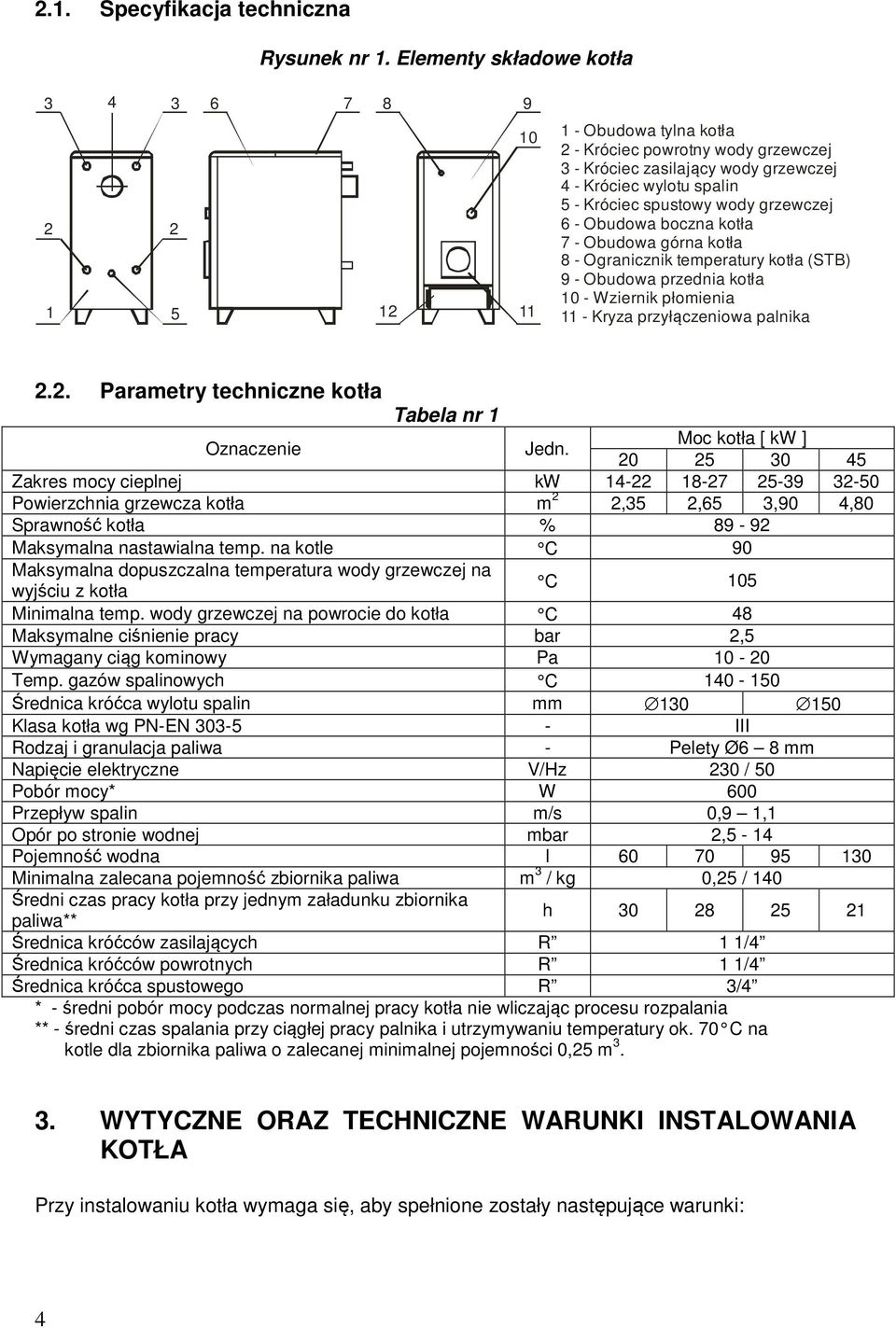 wody grzewczej 6 - Obudowa boczna kotła 7 - Obudowa górna kotła 8 - Ogranicznik temperatury kotła (STB) 9 - Obudowa przednia kotła 10 - Wziernik płomienia 11 - Kryza przyłączeniowa palnika 2.
