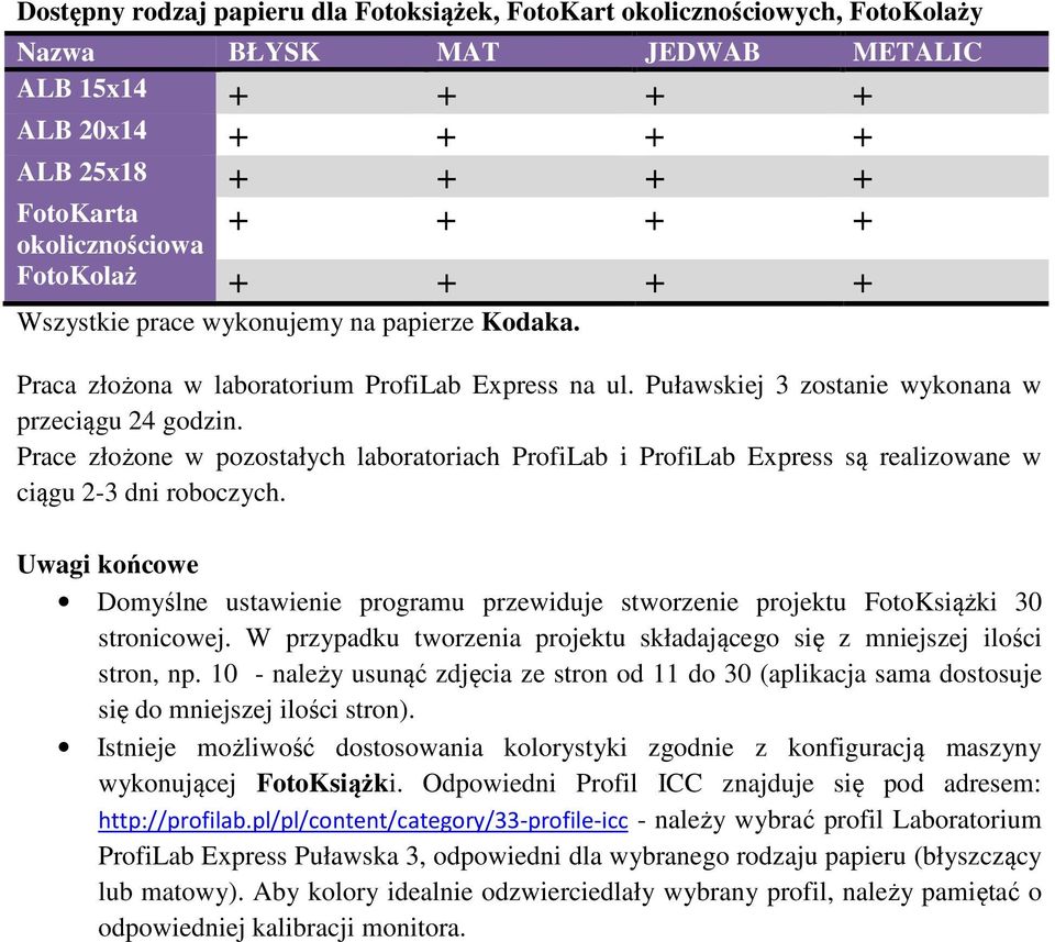 Prace złożone w pozostałych laboratoriach ProfiLab i ProfiLab Express są realizowane w ciągu 2-3 dni roboczych.