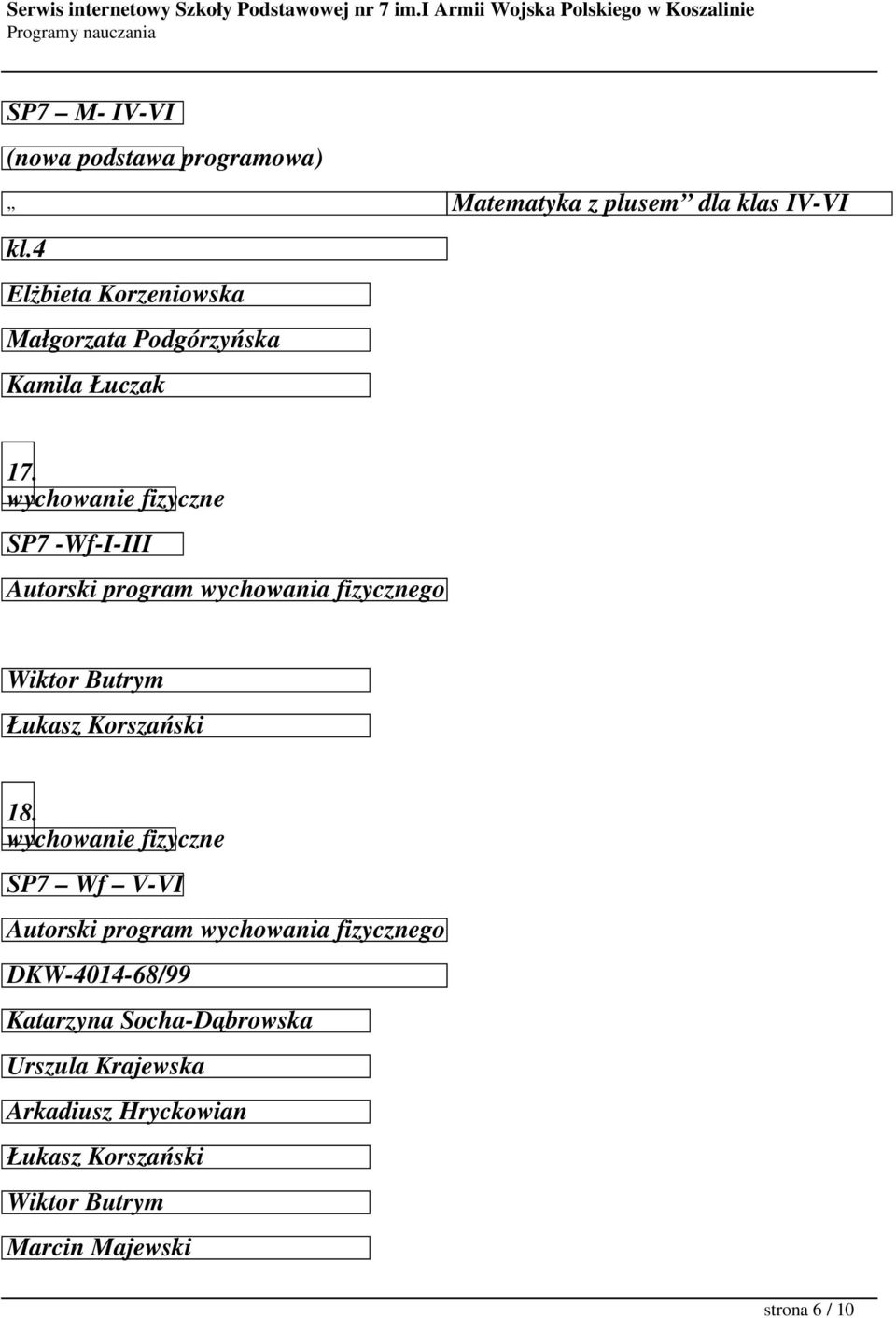 wychowanie fizyczne SP7 -Wf-I-III Autorski program wychowania fizycznego Wiktor Butrym Łukasz Korszański 18.