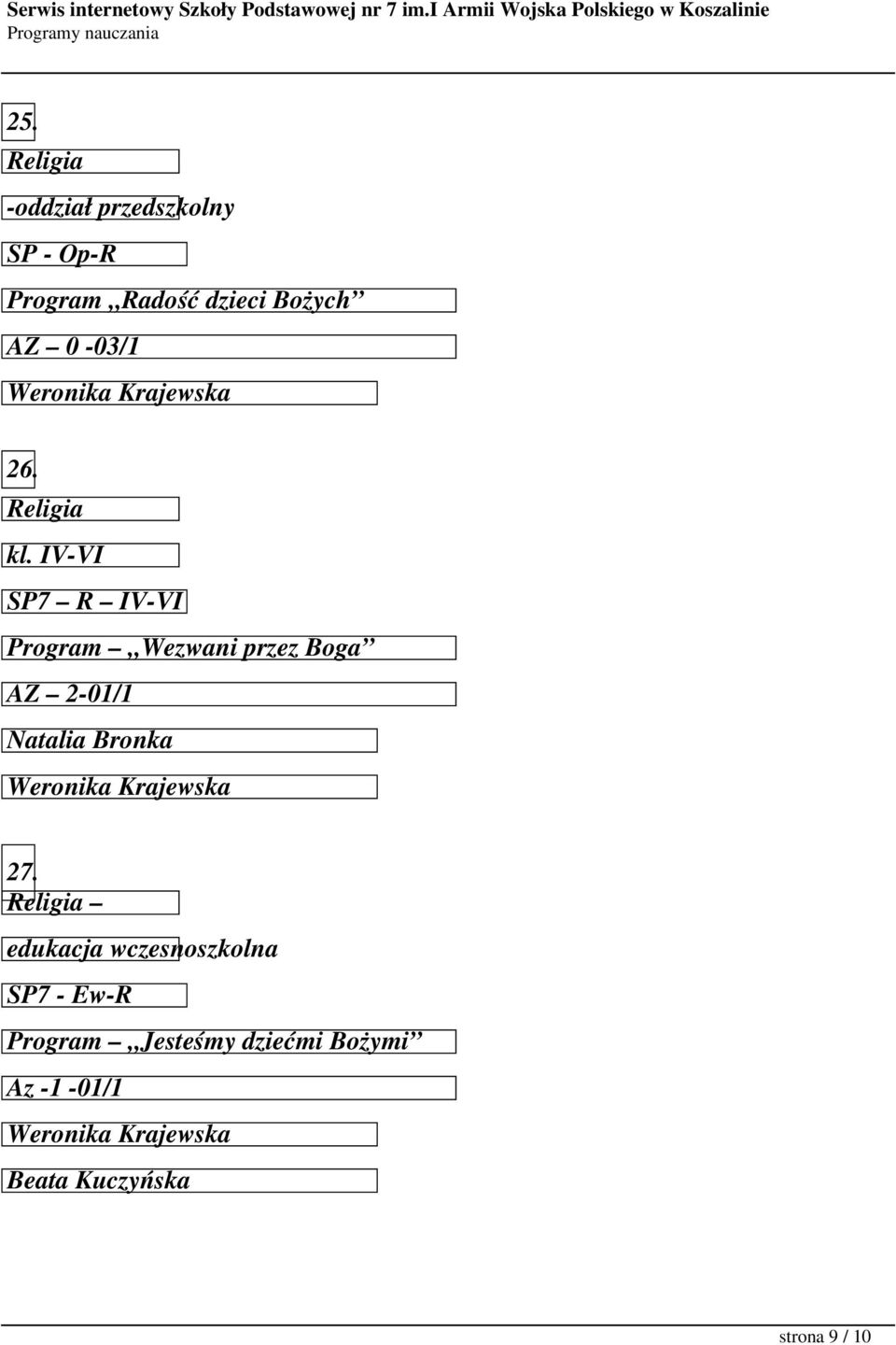 IV-VI SP7 R IV-VI Program Wezwani przez Boga AZ 2-01/1 Natalia Bronka Weronika