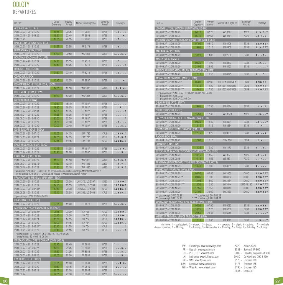 10.29 19:30 20:50 W6 1807 A320 1...5.. BOLONIA / BOLOGNA (BLQ, LIPE) 2016.03.27 2016.10.29 14:10 15:55 FR 4318 B738..3... 2016.03.27 2016.10.29 17:40 19:25 FR 4318 B738...7 BRISTOL (BRS, EGGD) 2016.