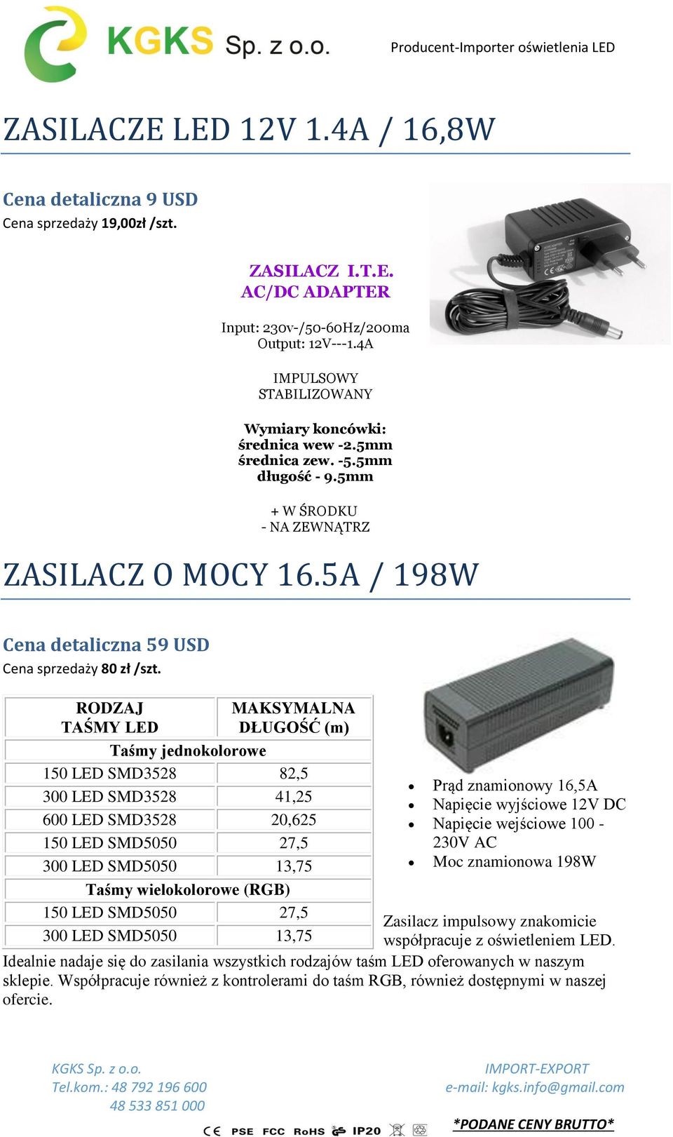 5A / 198W Cena detaliczna 59 USD Cena sprzedaży 80 zł /szt.