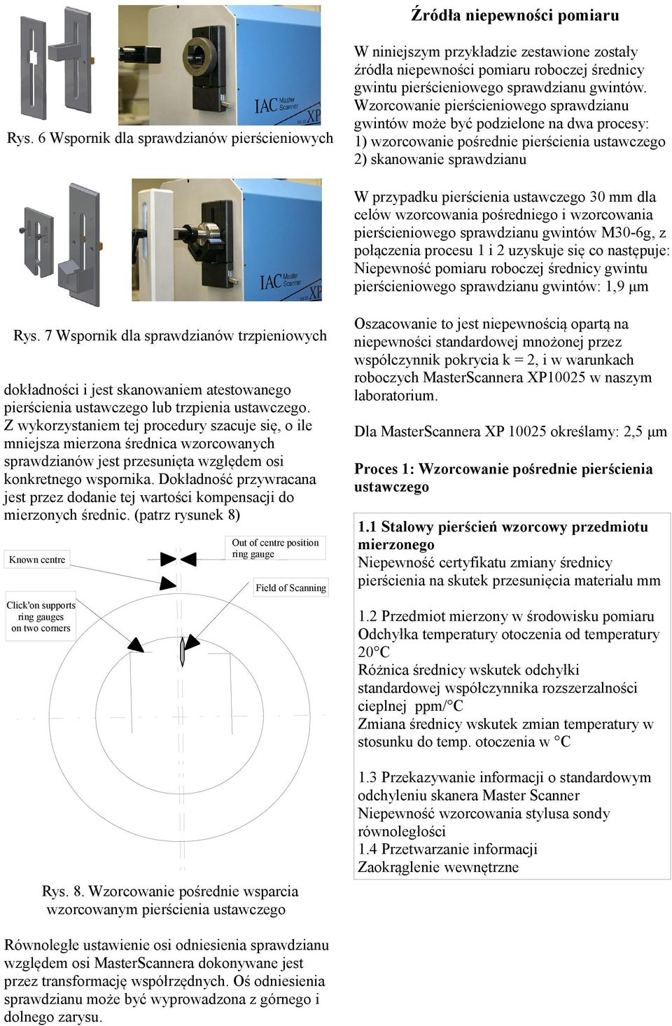 Wzorcowanie pierścieniowego sprawdzianu gwintów może być podzielone na dwa procesy: 1) wzorcowanie pośrednie pierścienia ustawczego ) skanowanie sprawdzianu W przypadku pierścienia ustawczego 30 mm