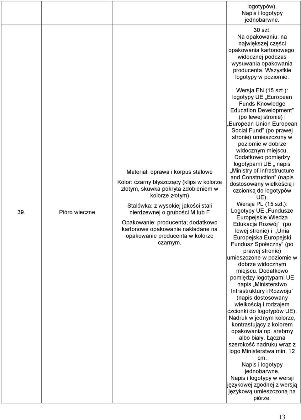 Na opakowaniu: na największej części opakowania kartonowego, widocznej podczas wysuwania opakowania producenta. Wszystkie logotypy w poziomie. Wersja EN (15 szt.