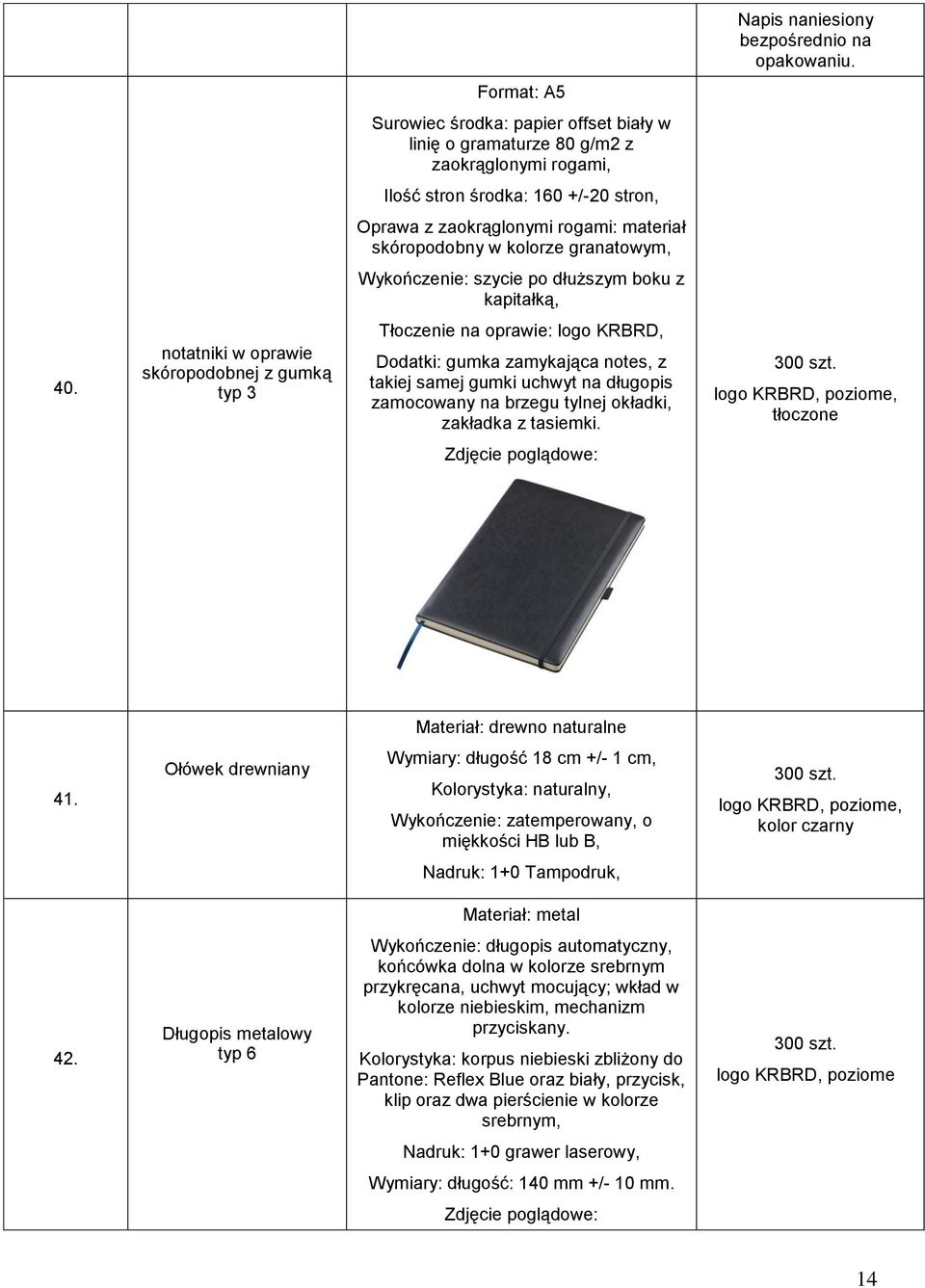 kolorze granatowym, Wykończenie: szycie po dłuższym boku z kapitałką, 40.