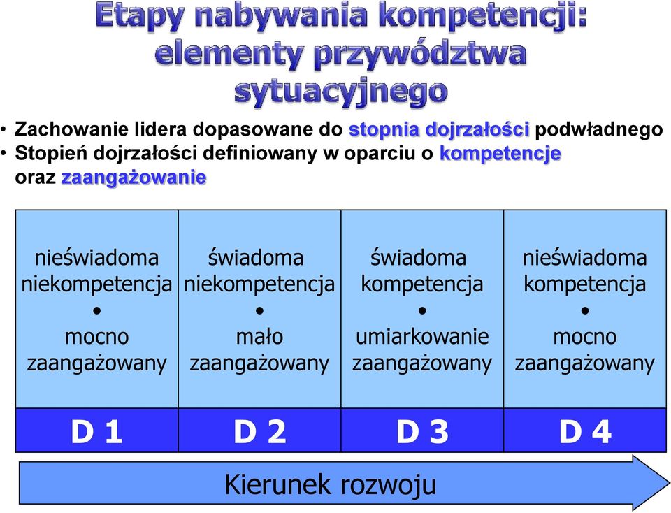 zaangażowany świadoma niekompetencja mało zaangażowany świadoma kompetencja