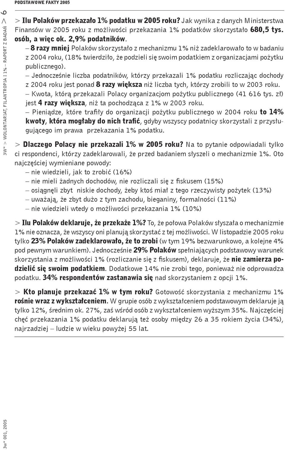 8 razy mniej Polaków skorzystało z mechanizmu 1% niż zadeklarowało to w badaniu z 2004 roku, (18% twierdziło, że podzieli się swoim podatkiem z organizacjami pożytku publicznego).