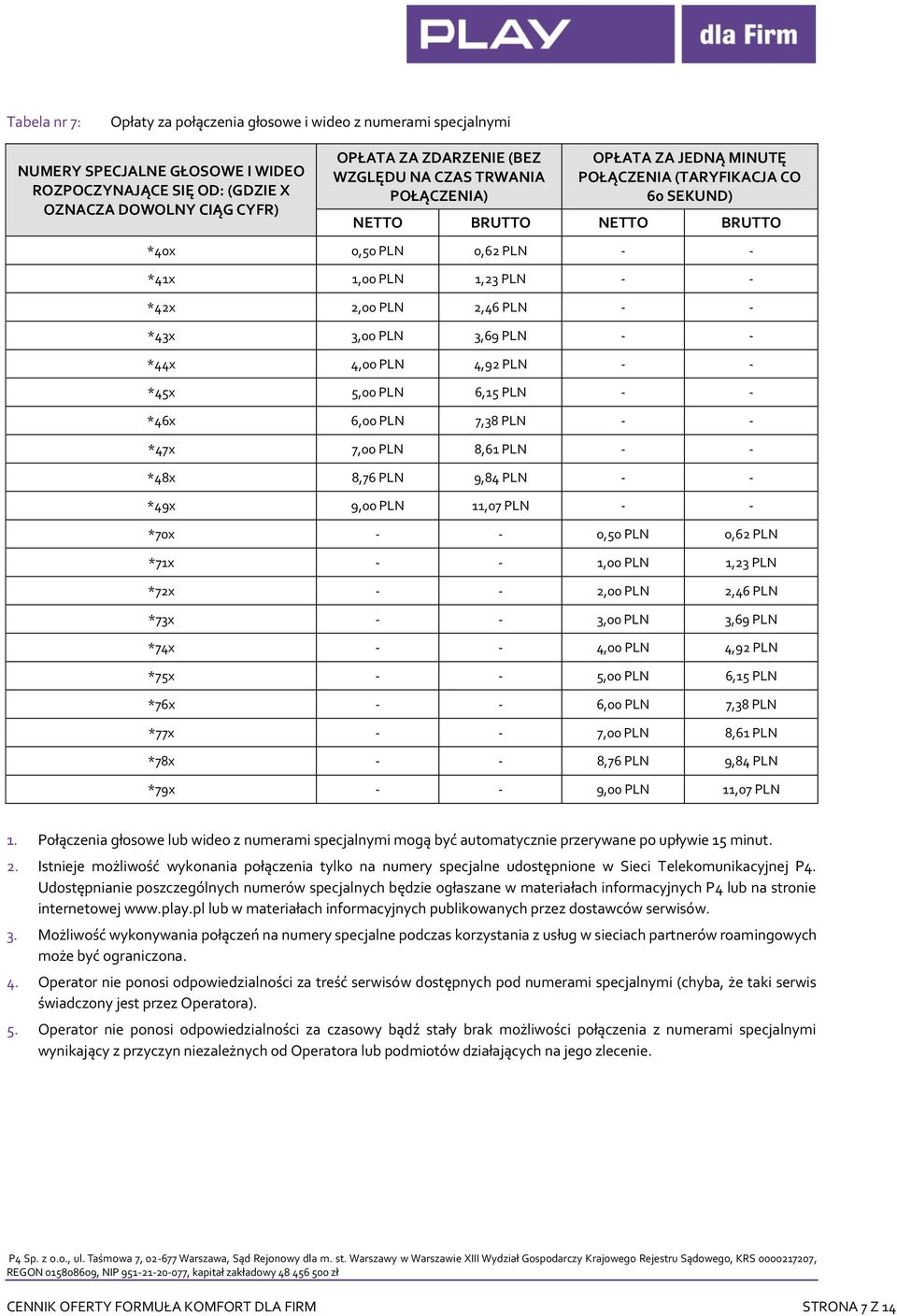 *43x 3,00 PLN 3,69 PLN - - *44x 4,00 PLN 4,92 PLN - - *45x 5,00 PLN 6,15 PLN - - *46x 6,00 PLN 7,38 PLN - - *47x 7,00 PLN 8,61 PLN - - *48x 8,76 PLN 9,84 PLN - - *49x 9,00 PLN 11,07 PLN - - *70x - -