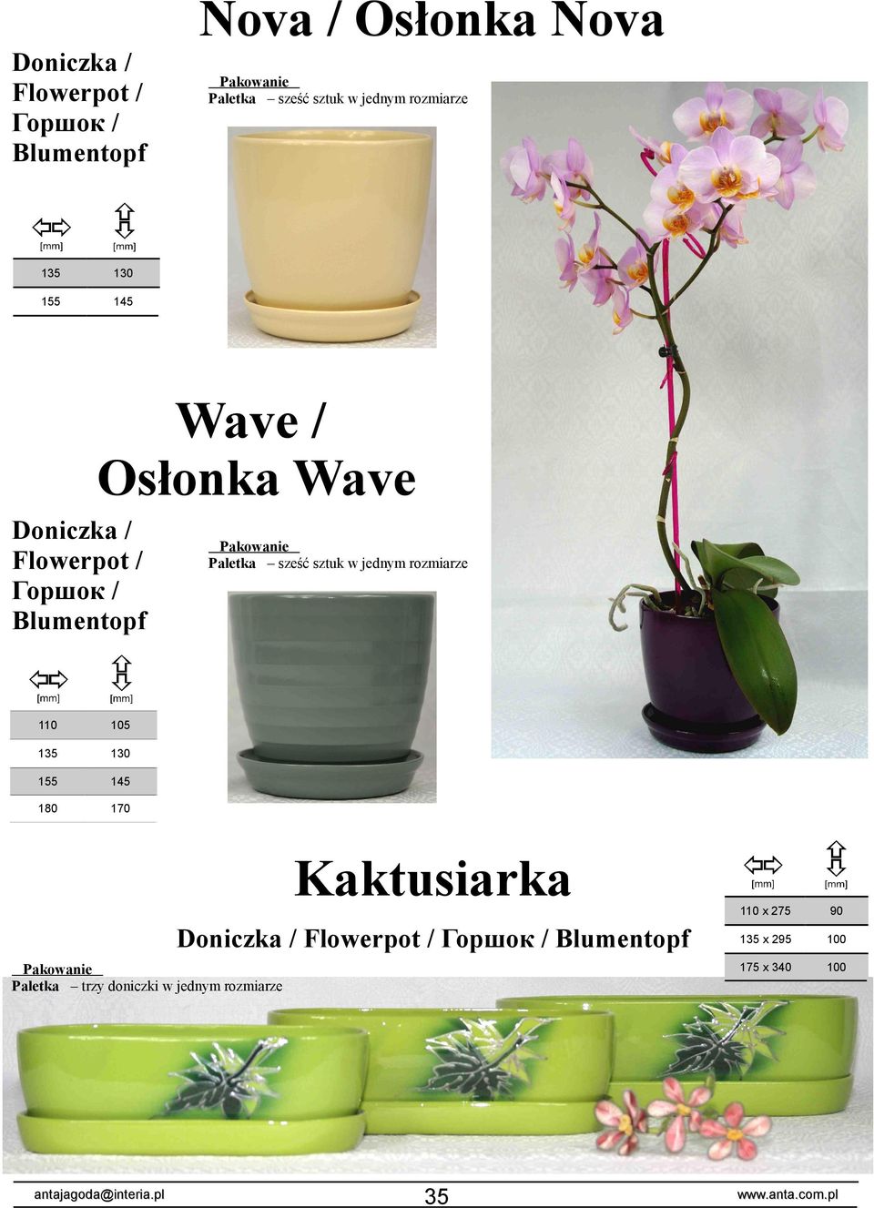 Blumentopf 110 105 135 130 155 145 180 170 Paletka sześć sztuk w jednym rozmiarze