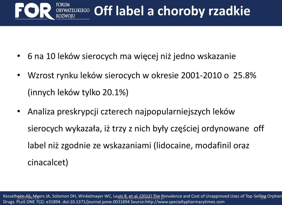 1%) Analiza preskrypcji czterech najpopularniejszych leków sierocych wykazała, iż trzy z nich były częściej ordynowane off label niż zgodnie ze wskazaniami