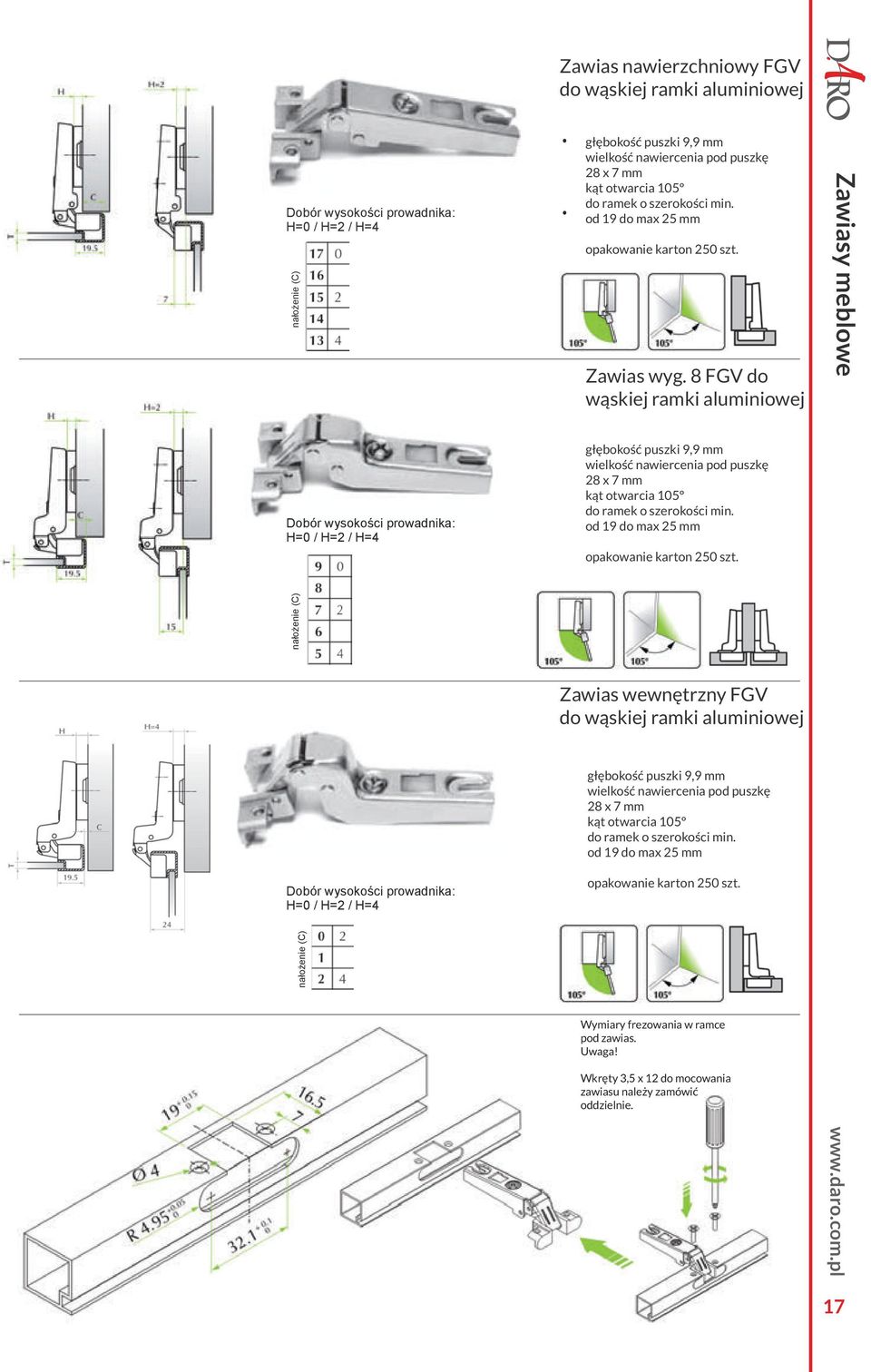 8 FGV do wąskiej ramki aluminiowej głębokość puszki 9,9 mm wielkość nawiercenia pod puszkę 28 x 7 mm do ramek o szerokości min. od 19 do max 25 mm.