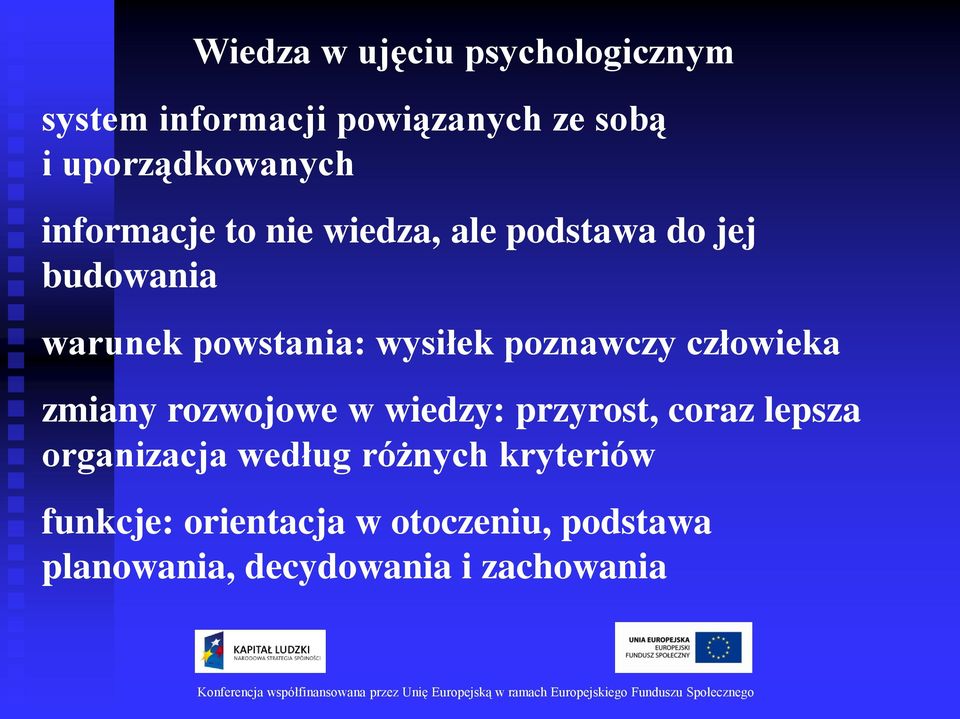 poznawczy człowieka zmiany rozwojowe w wiedzy: przyrost, coraz lepsza organizacja według