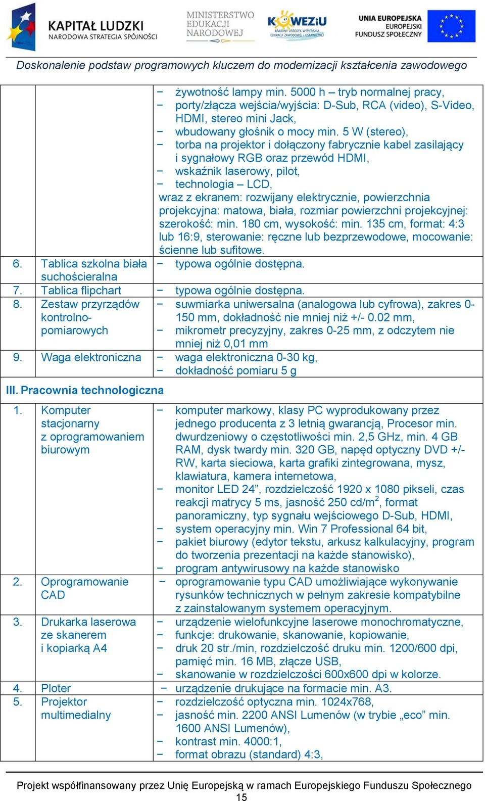 powierzchnia projekcyjna: matowa, biała, rozmiar powierzchni projekcyjnej: szerokość: min. 180 cm, wysokość: min.