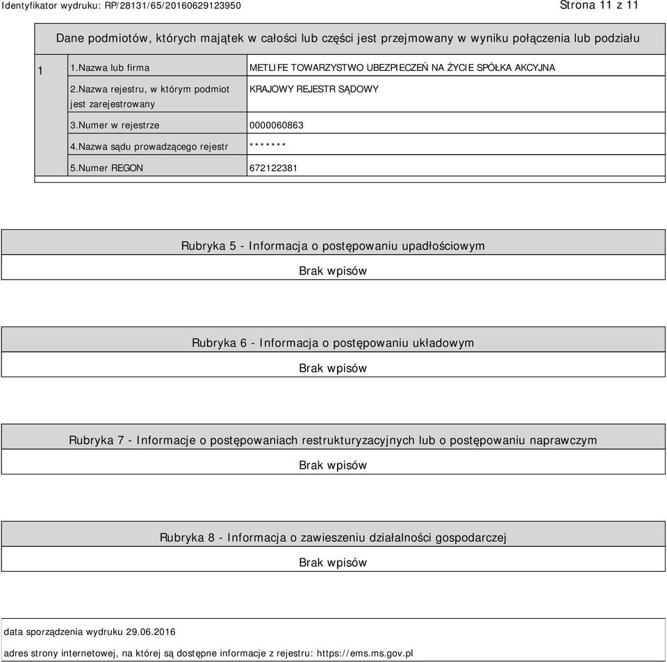 Nazwa sądu prowadzącego rejestr ******* 5.