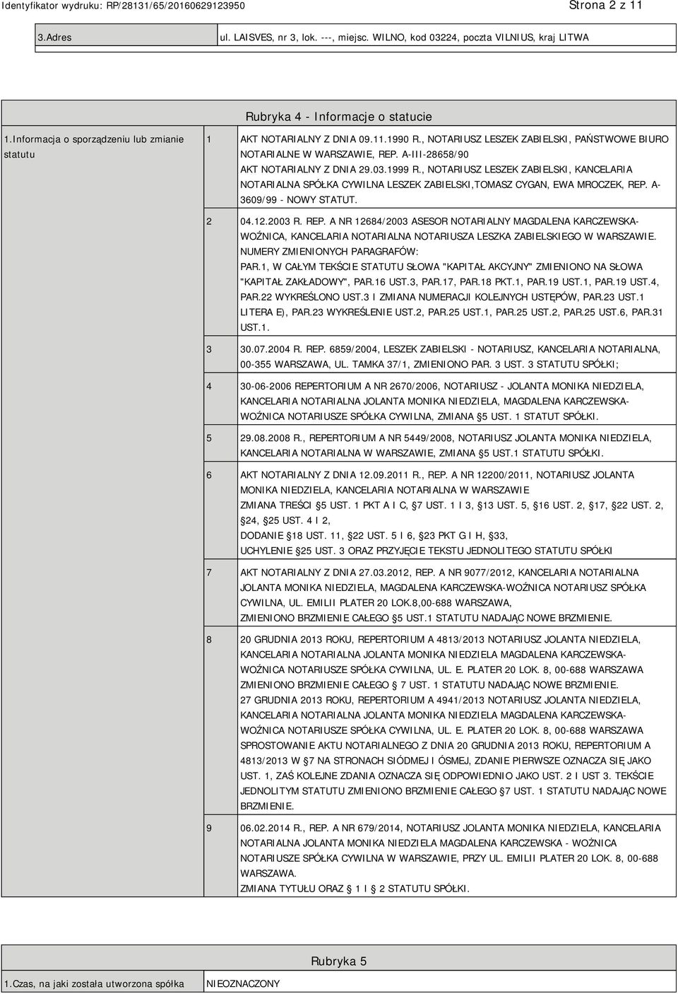 03.1999 R., NOTARIUSZ LESZEK ZABIELSKI, KANCELARIA NOTARIALNA SPÓŁKA CYWILNA LESZEK ZABIELSKI,TOMASZ CYGAN, EWA MROCZEK, REP.