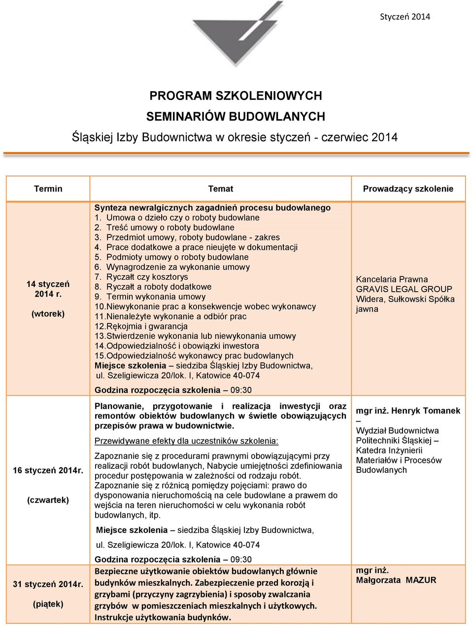 Przedmiot umowy, roboty budowlane - zakres 4. Prace dodatkowe a prace nieujęte w dokumentacji 5. Podmioty umowy o roboty budowlane 6. Wynagrodzenie za wykonanie umowy 7. Ryczałt czy kosztorys 8.