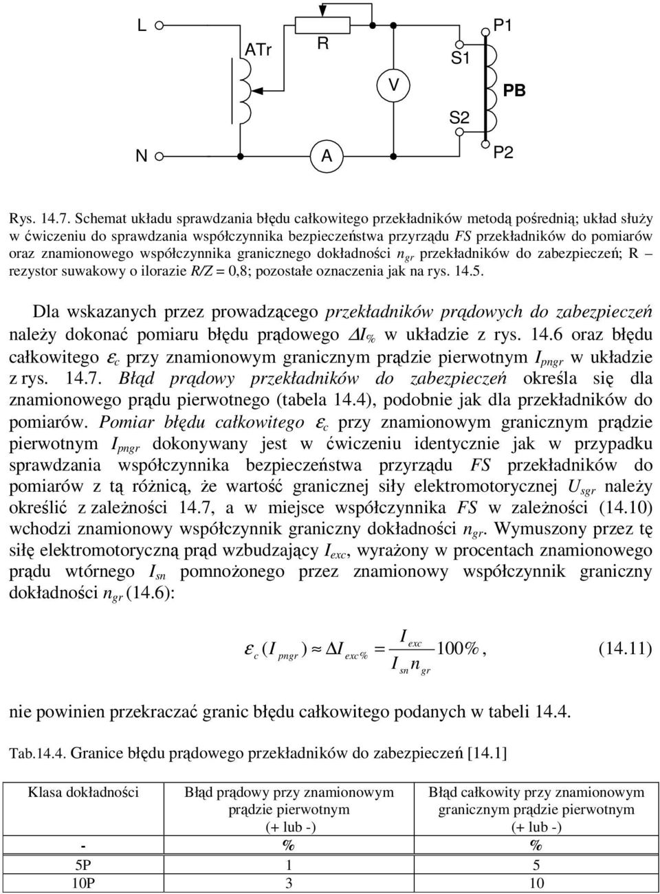 znamionowego współczynnika granicznego dokładności n gr przekładników do zabezpieczeń; R rezystor suwakowy o ilorazie R/Z = 0,8; pozostałe oznaczenia jak na rys. 14.5.