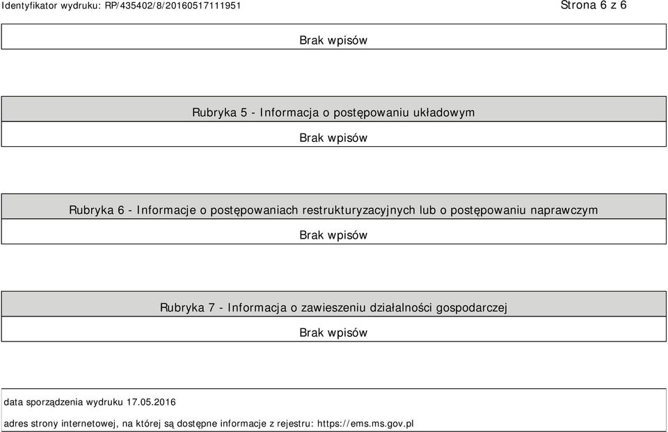 Informacja o zawieszeniu działalności gospodarczej data sporządzenia wydruku 17.05.