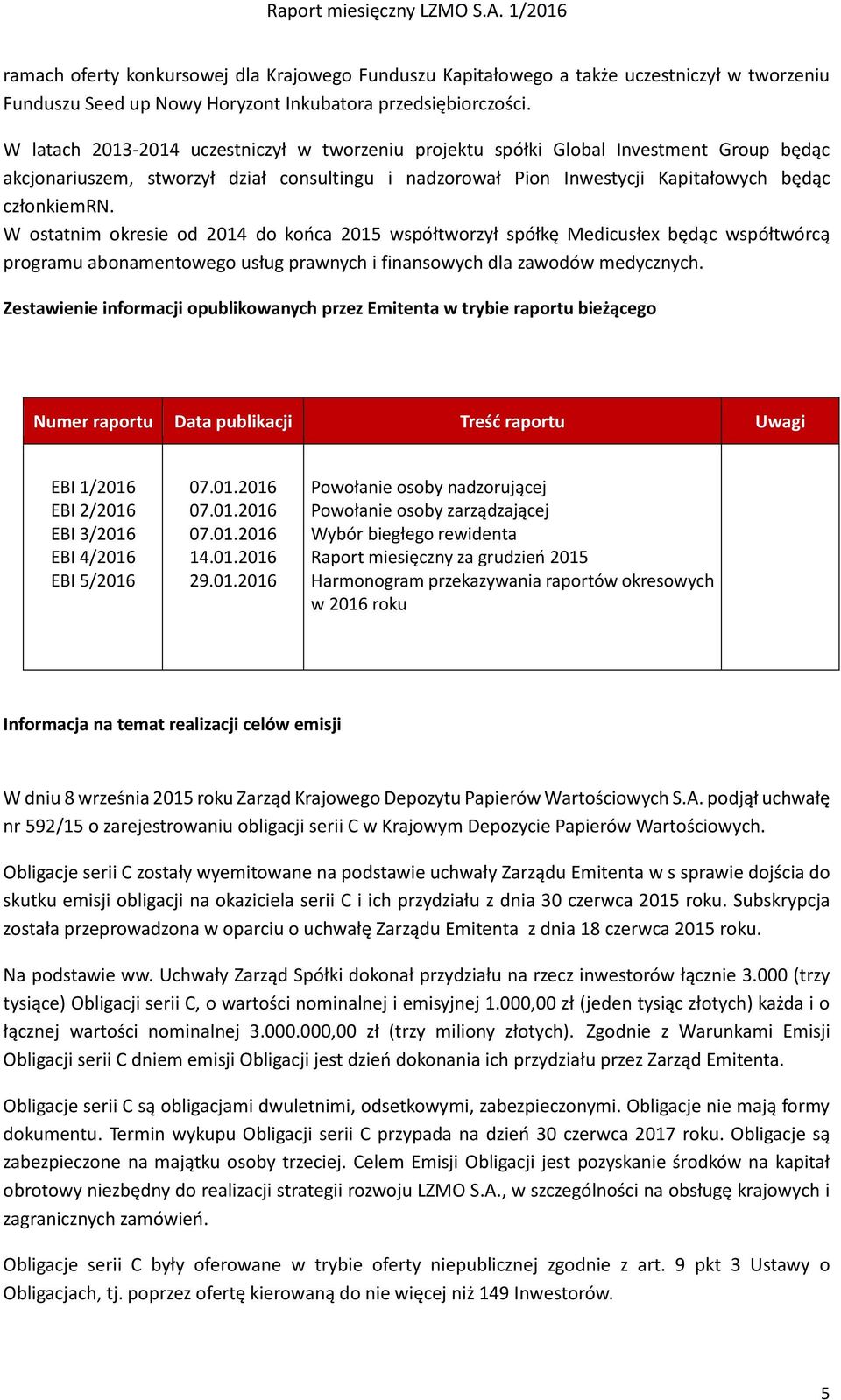 W ostatnim okresie od 2014 do końca 2015 współtworzył spółkę Medicusłex będąc współtwórcą programu abonamentowego usług prawnych i finansowych dla zawodów medycznych.