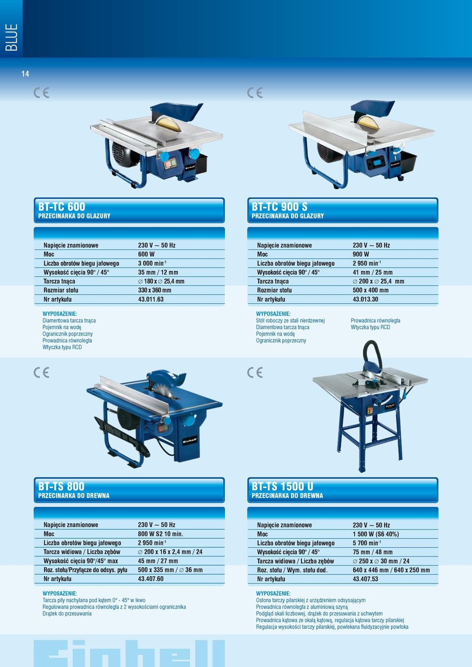 63 900 W Liczba obrotów biegu jałowego 2 950 min -1 Wysokość cięcia 90 / 45 41 mm / 25 mm Tarcza tnąca 200 x 25,4 mm Rozmiar stołu 500 x 400 mm Nr artykułu 43.013.
