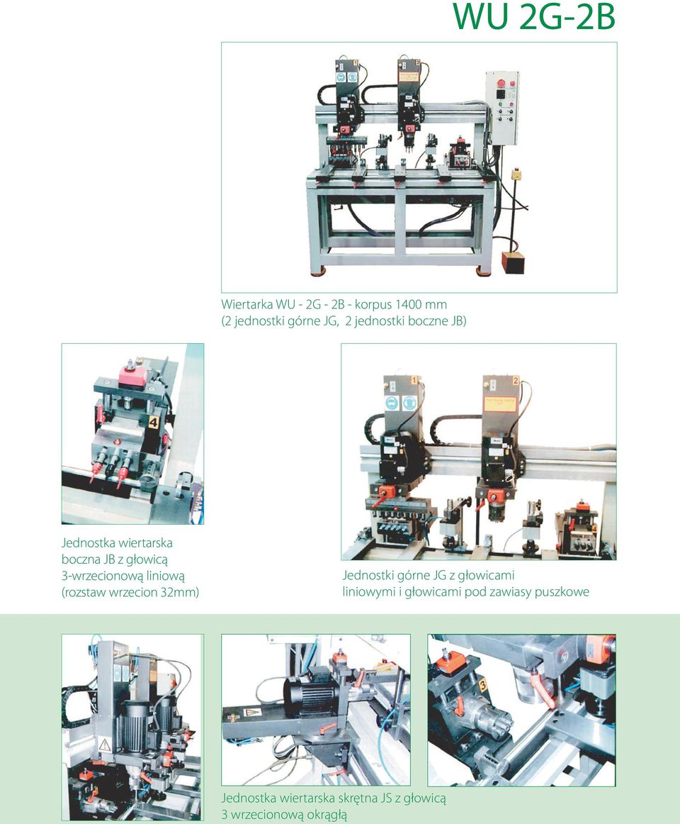 liniową (rozstaw wrzecion 32mm) Jednostki górne JG z głowicami liniowymi i