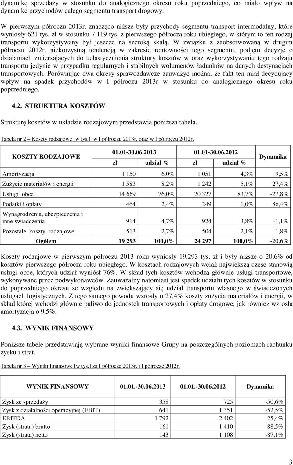 z pierwszego półrocza roku ubiegłego, w którym to ten rodzaj transportu wykorzystywany był jeszcze na szeroką skalą. W związku z zaobserwowaną w drugim półroczu 2012r.