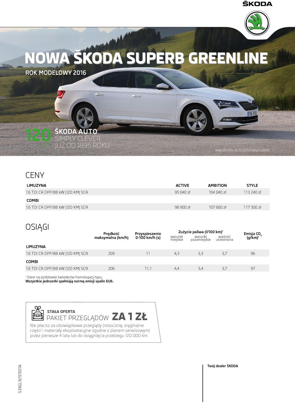 6 TDI CR DPF/88 kw (120 KM) SCR 98 900 zł 107 600 zł 117 300 zł OSIĄGI Prędkość maksymalna (km/h) 1 Dane na podstawie świadectw homologacji typu. Wszystkie jednostki spełniają normę emisji spalin EU6.