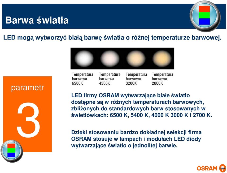 do standardowych barw stosowanych w świetlówkach: 6500 K, 5400 K, 4000 K 3000 K i 2700 K.