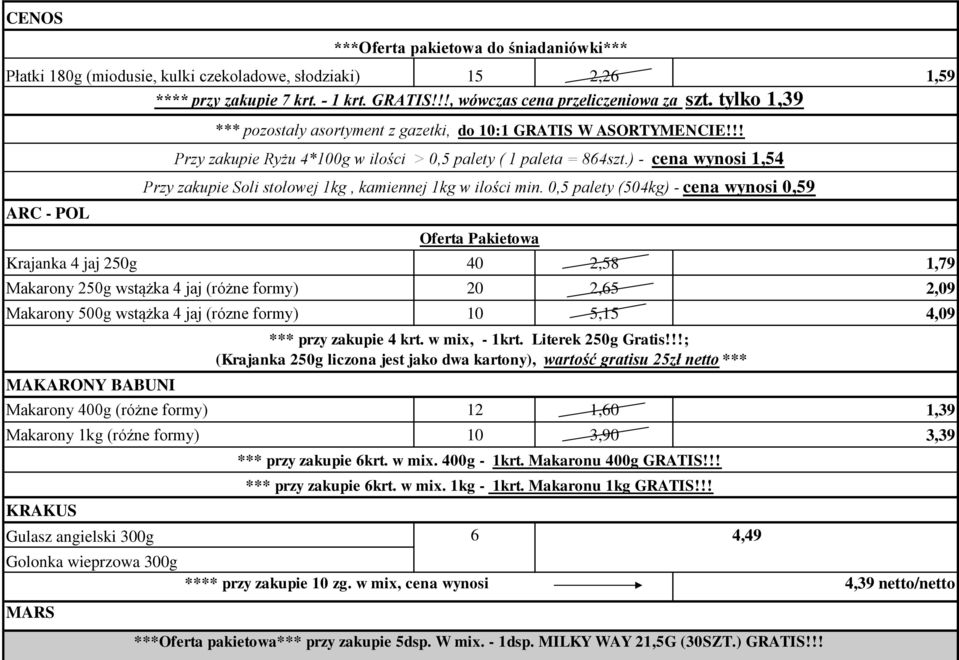 ) - cena wynosi 1,54 Przy zakupie Soli stołowej 1kg, kamiennej 1kg w ilości min.