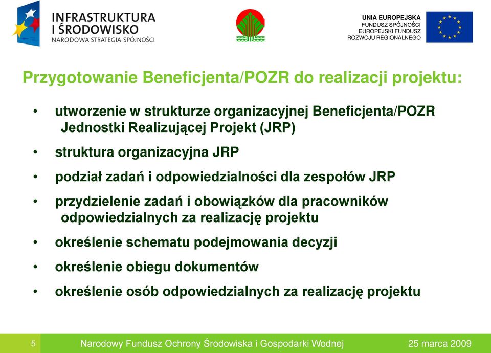 i obowiązków dla pracowników odpowiedzialnych za realizację projektu określenie schematu podejmowania decyzji określenie