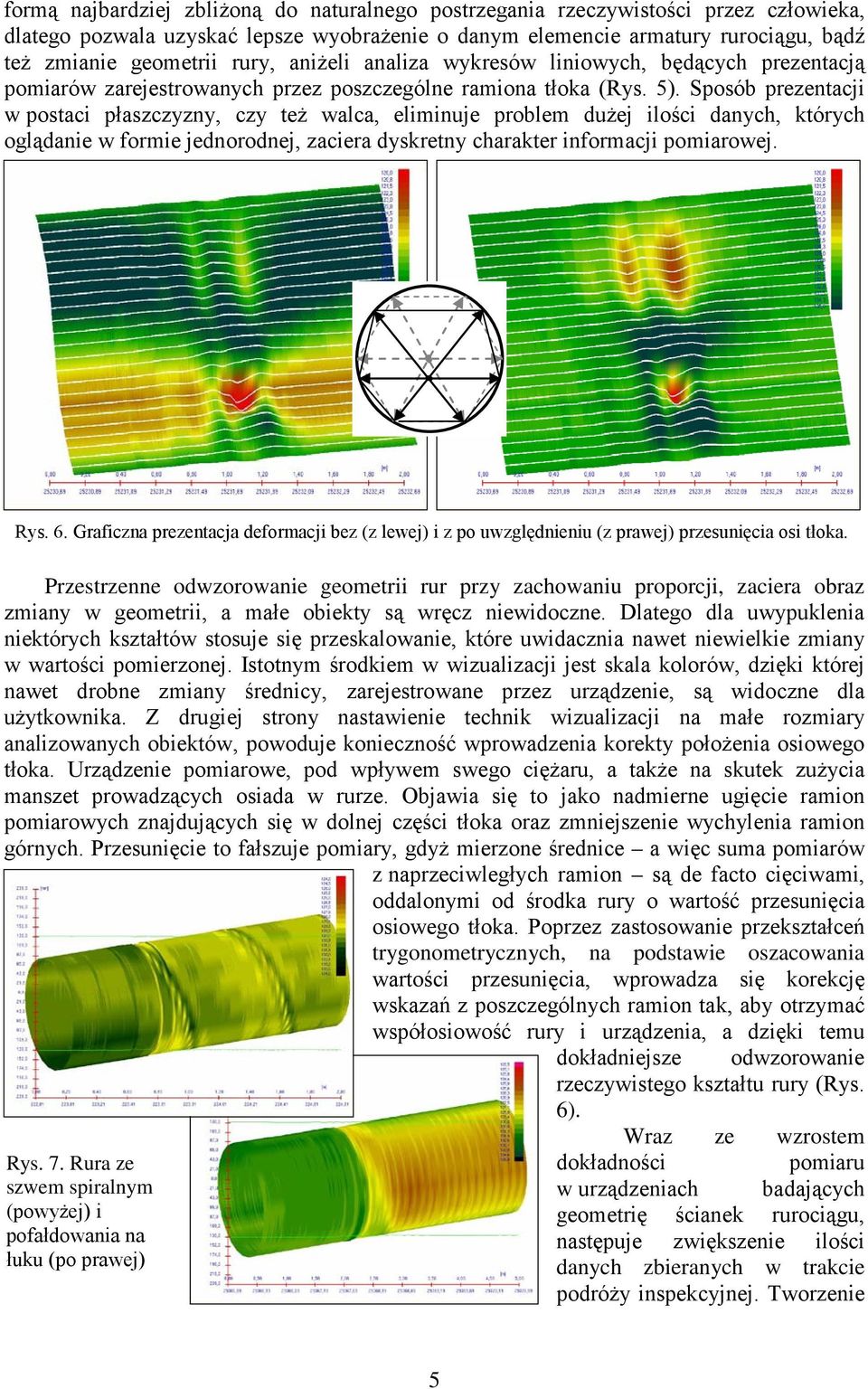 Sposób prezentacji w postaci płaszczyzny, czy też walca, eliminuje problem dużej ilości danych, których oglądanie w formie jednorodnej, zaciera dyskretny charakter informacji pomiarowej. Rys. 6.