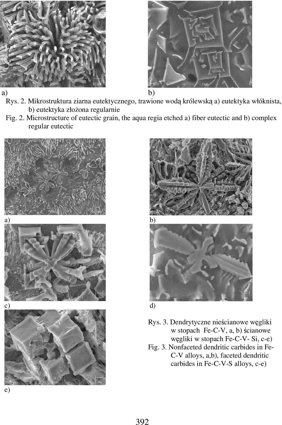 2. Microstructure of eutectic grain, the aqua regia etched a) fiber eutectic and b) complex regular eutectic a) b) c)